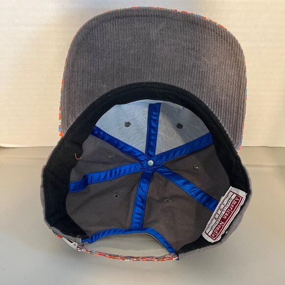 Cali Needle Point Bear Embroidered  Hat Snap Back Floral Blue Orange Adult - Picture 6 of 8